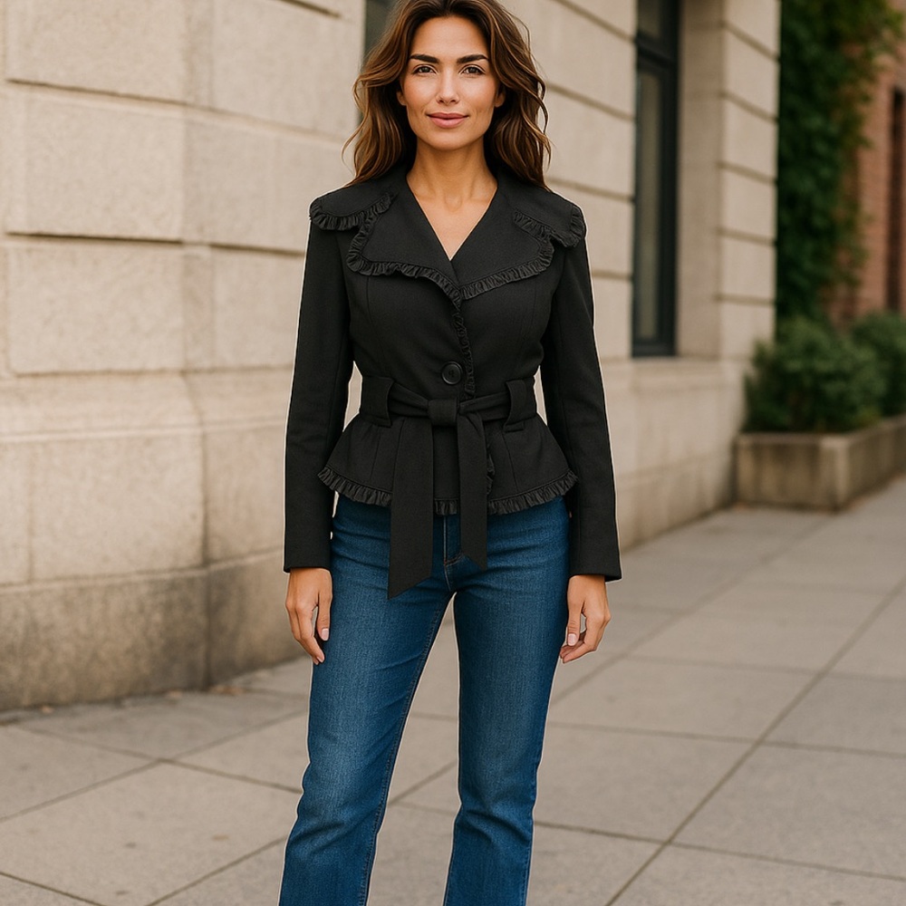 D.F.A. Brand Women's Black Ruffle Jacket